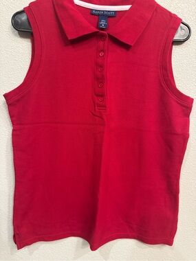 Karen Scott Bright Red Sleeveless Polo Tank